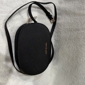 Michael Kors Black Oval Saffiano Crossbody with Gold Chain